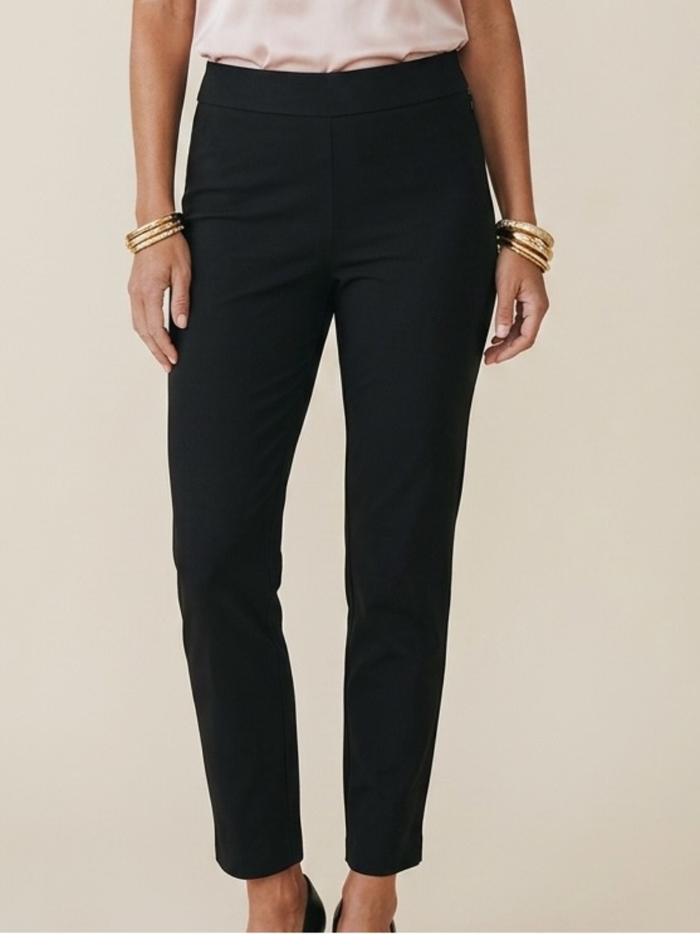 TALBOTS CHATHAM ANKLE PANTS Size 14 Black Classic Wardrobe Essential Basic Solid